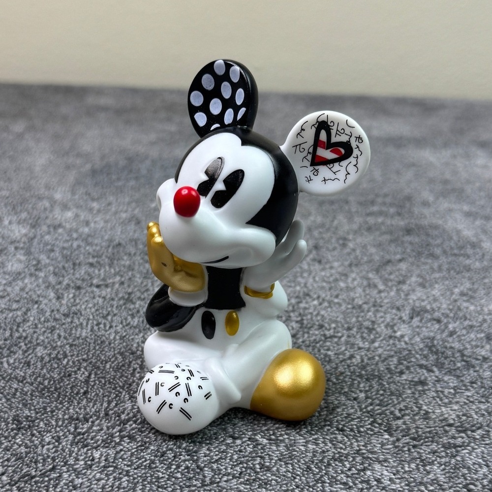 Disney by Britto Mickey Mouse Pop Art Figurine Black White Gold Heart 3 inch